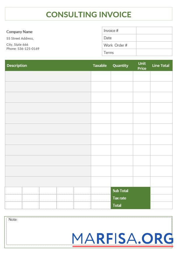 Realistic Blank Consulting Invoice Template